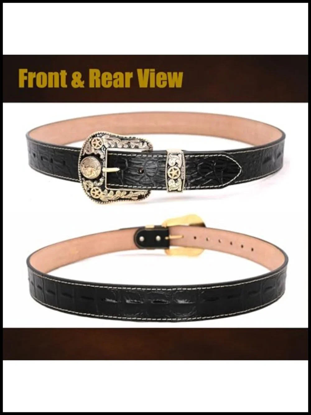 Men's Genuine Leather Western Belt with Engraved Buckle, Removable, Rodeo